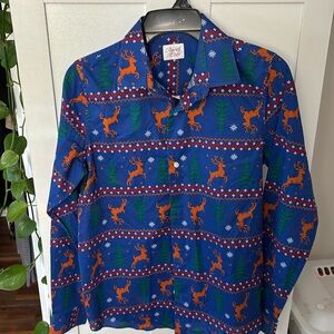 North pole trading company Youth XL Christmas, dress shirt, reindeer print.